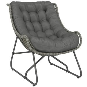 Outsunny Rattanstoel met kussens en banden, gepolsterde outdoor stoel van polyrattan, tot 120 kg