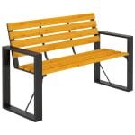 Outsunny Tuinbank 2-zits weerbestendige houten bank met lamellenontwerp en armleuningen, houten zitbank tot 240 kg Natuurlijk hout