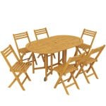 Outsunny Tuinmeubelset FSC hout zitgroep 7-delig uitschuifbare tafel met 6 klapstoelen parasolopening lamellenontwerp