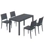 Outsunny Tuinmeubelset zitgroep 5-delig brede tafel met 4 stapelstoelen lamellendesign voor 4 personen donkergrijs