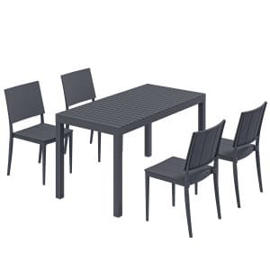 Outsunny Tuinmeubelset zitgroep 5-delig brede tafel met 4 stapelstoelen lamellendesign voor 4 personen donkergrijs