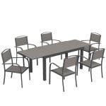 Outsunny Tuinset 7-delig Uitschuifbare Tafel met 6 Stoelen Houtlook Lamellendesign Aluminium Frame
