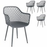 Outsunny Tuinstoel 4er Set UV-bestendige tuinstoelen uit kunststof met arm- en rugleuning 56 x 51 x 84 cm Donkergrijs