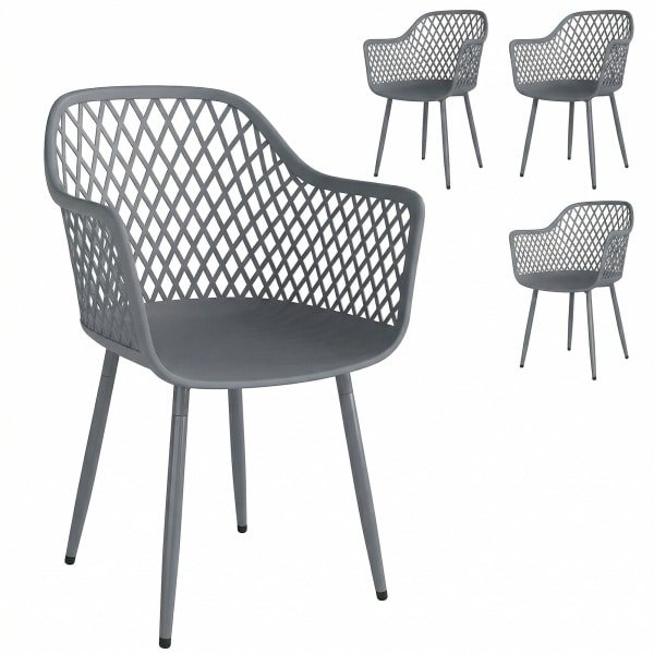 Outsunny Tuinstoel 4er Set UV-bestendige tuinstoelen uit kunststof met arm- en rugleuning 56 x 51 x 84 cm Donkergrijs