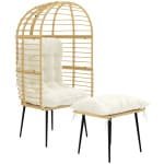 Outsunny Tuinstoel met voetenbank PE Rattan ei-vorm rieten stoel met lange & dikke kussens metalen frame Beige