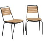 Outsunny Tuinstoel set 2 stuks weerbestendige tuinstoelen van staal en hout stapelbaar met rugleuning tot 160kg belastbaar Naturel hout