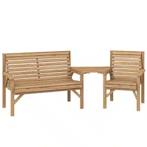Outsunny Tuinstoelen 3-delige set, balkonmeubelset met parasolgat, tuinstoel, bank, afneembaar tafeltje 121x65x90 cm Natuurhout