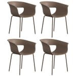 Outsunny Tuinstoelen 4-delige set ergonomische balkonstoelen met open rugleuning armleuning weerbestendig roestbestendig koffie