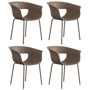 Outsunny Tuinstoelen 4-delige set ergonomische balkonstoelen met open rugleuning armleuning weerbestendig roestbestendig koffie