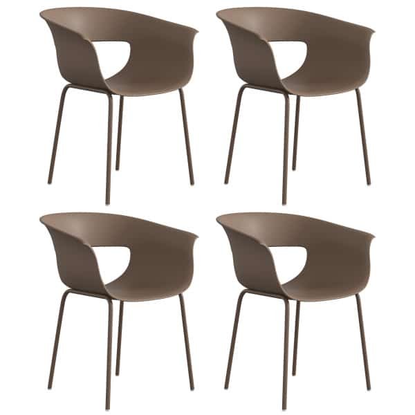 Outsunny Tuinstoelen 4-delige set ergonomische balkonstoelen met open rugleuning armleuning weerbestendig roestbestendig koffie