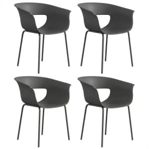 Outsunny Tuinstoelen set van 4 ergonomische balkonstoelen met uitsnijdingsdesign armleuning weerbestendig roestvrij Donkergrijs