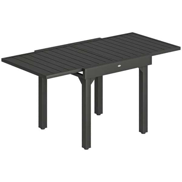 Outsunny Tuintafel Uitschuifbaar 80/160 x 80 cm Aluminium Eettafel voor 4-6 Personen, Rechthoekig met Lamellenblad