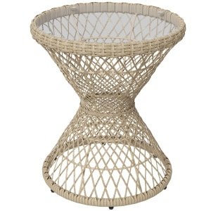 Outsunny bijzettafel, Boho-Design, glazen blad, duurzaam PE-rattan, weerbestendig, 45 x 45 x 52 cm, natuurlijk | Aosom.nl