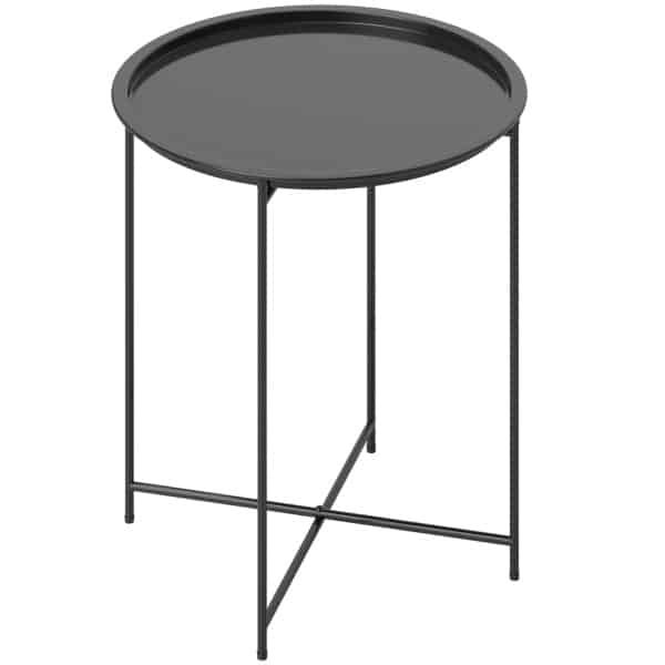 Outsunny bijzettafel buiten, van Staal met Afneembaar Dienblad, met verstelbare voetkussens, Inklapbare poten, tot 30 kg, Ø46x50Hcm, zwart | Aosom.nl