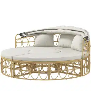 Outsunny loungeset, 4-delig, uitschuifbaar dak, inclusief 5 comfortabele kussens, weerbestendig, 178B x 85T x 66,5H cm, beige | Aosom.nl