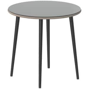 Outsunny ronde tuintafel, weerbestendig met stalen frame, PE-rattanrand, verstelbare voeten, 4 personen, tot 50 kg, 80 x 80 x 74 cm, grijs | Aosom.nl