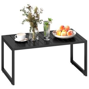 Outsunny salontafel buiten, met Latjesontwerp van Aluminium, Antislip, verstelbare poten, Weerbestendig, tot 30 kg, 90 x 50 x 42 cm, Zwart | Aosom.nl