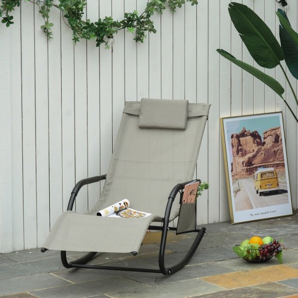 Outsunny schommelstoel, comfortabele swingstoel, weerbestendig metaal, mesh stof, perfect voor buiten, 150 x 80 x 120 cm, lichtgrijs | Aosom.nl