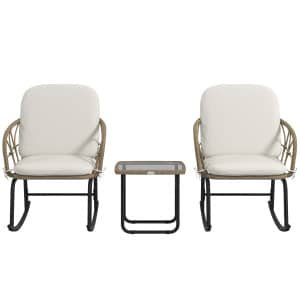 Outsunny schommelstoelset, stijlvolle bistro-set, boho-stijl, weerbestendig PE-rattan, comfortabel, 2-zits, 120 x 70 x 80 cm, crème | Aosom.nl