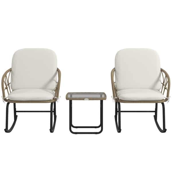 Outsunny schommelstoelset, stijlvolle bistro-set, boho-stijl, weerbestendig PE-rattan, comfortabel, 2-zits, 120 x 70 x 80 cm, crème | Aosom.nl