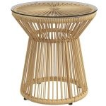 Outsunny stijlvolle outdoor bijzettafel, modern design, duurzaam PE-rattan, glasplaat, weerbestendig, 40 x 40 x 42 cm, beige | Aosom.nl