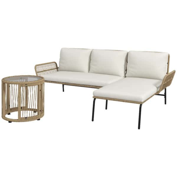 Outsunny tuin loungeset, weerbestendig, luxe PE rattan, comfortabel en stijlvol, 122 x 79 x 75 cm, natuur, crèmewit | Aosom.nl
