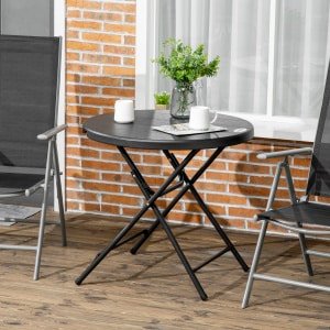 Outsunny tuintafel, rond, opvouwbaar, ideaal voor 4 personen, weerbestendig, staal en kunststof, 80 x 80 x 73 cm, donkergrijs | Aosom.nl