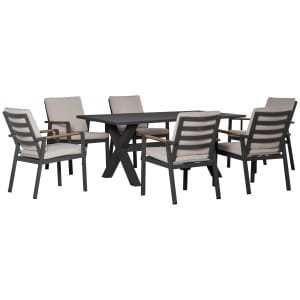 Outsunny zitgroep 7-delig, luxe balkonset met kussens, weerbestendig, eenvoudig te onderhouden, 1 tafel + 6 stoelen, zwart | Aosom.nl