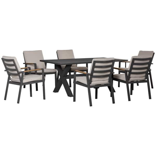 Outsunny zitgroep 7-delig, luxe balkonset met kussens, weerbestendig, eenvoudig te onderhouden, 1 tafel + 6 stoelen, zwart | Aosom.nl