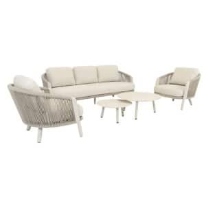 Perpignan Loungeset 3-zits met 2 loungestoelen en set koffietafels in latte