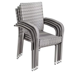 Polyrattan Stapelstoel Comfort Set van 4 kleur Grijs