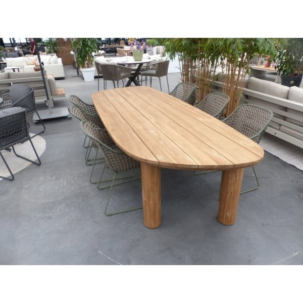 Set Tirrena tafel 300x112x76 cm teak en 6 Alessio stoelen groen incl. kussen Max&Luuk - Max luuk