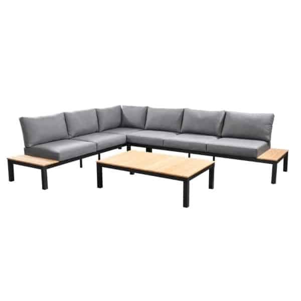 Tori loungeset compleet coffee table aluminium black/teak black/teak/mixed grey Yoi - Yoi