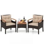 Tuinset 3-delige Balkonset Bestaande uit 2 Stoelen en 1 Tafel Rieten Tuinstoelen Terrasmeubilair met Rugleuning en Armleuningen