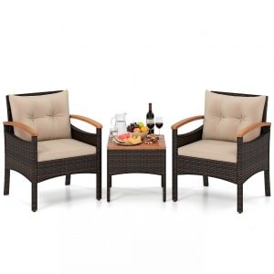 Tuinset 3-delige Balkonset Bestaande uit 2 Stoelen en 1 Tafel Rieten Tuinstoelen Terrasmeubilair met Rugleuning en Armleuningen