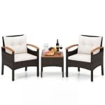 Tuinset 3-delige Balkonset Bestaande uit 2 Stoelen en 1 Tafel Rieten Tuinstoelen Terrasmeubilair met Rugleuning en Armleuningen Beige