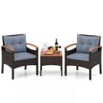 Tuinset 3-delige Balkonset Bestaande uit 2 Stoelen en 1 Tafel Rieten Tuinstoelen Terrasmeubilair met Rugleuning en Armleuningen Grijs