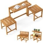 Tuinset van Massief Hout voor 2 Personen Tuinstoelen van Acaciahout Inclusief Verstelbare Tuintafel en -Stoelen 3-in-1 Tuinset
