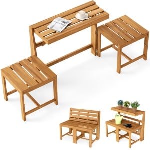 Tuinset van Massief Hout voor 2 Personen Tuinstoelen van Acaciahout Inclusief Verstelbare Tuintafel en -Stoelen 3-in-1 Tuinset