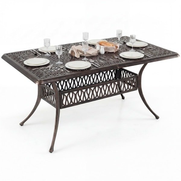 Tuintafel met Opening voor een Parasol Terras-tafel van Gegoten Aluminium Stevige Balkontafel met Verstelbare Poten