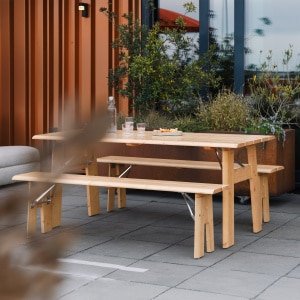 Zuiver Inklapbare Picknickset 'Avenue' Met tuintafel en 2 tuinbanken, kleur Naturel