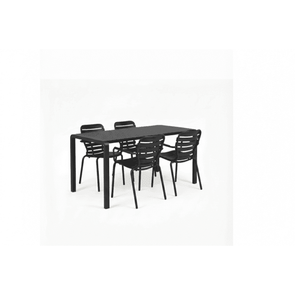 Zuiver Tuinset Vondel Met tuintafel en 4 stoelen, 168 x 87cm - Zwart
