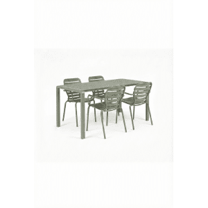 Zuiver Tuinset Vondel Met tuintafel en 4 stoelen met armleuning, 168 x 87cm - Groen