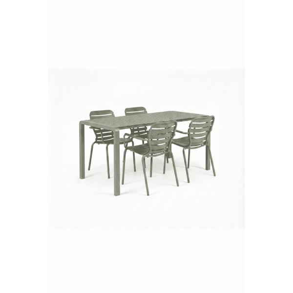 Zuiver Tuinset Vondel Met tuintafel en 4 stoelen met armleuning, 168 x 87cm - Groen