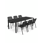 Zuiver Zuiver Tuinset Vondel Met tuintafel en 6 stoelen met armleuning, 214 x 97cm - Zwart