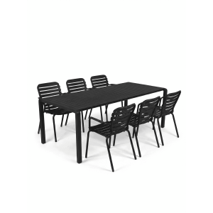 Zuiver Zuiver Tuinset Vondel Met tuintafel en 6 stoelen met armleuning, 214 x 97cm - Zwart